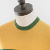 ART GALLERY CLOTHING SIXTIES MOD STYLE KNITWEAR SCENE Mustard, knitted crew neck pullover with isle green horizontal placed stripes on body front, back & sleeves & isle green contrast neck, cuffs & waistband.